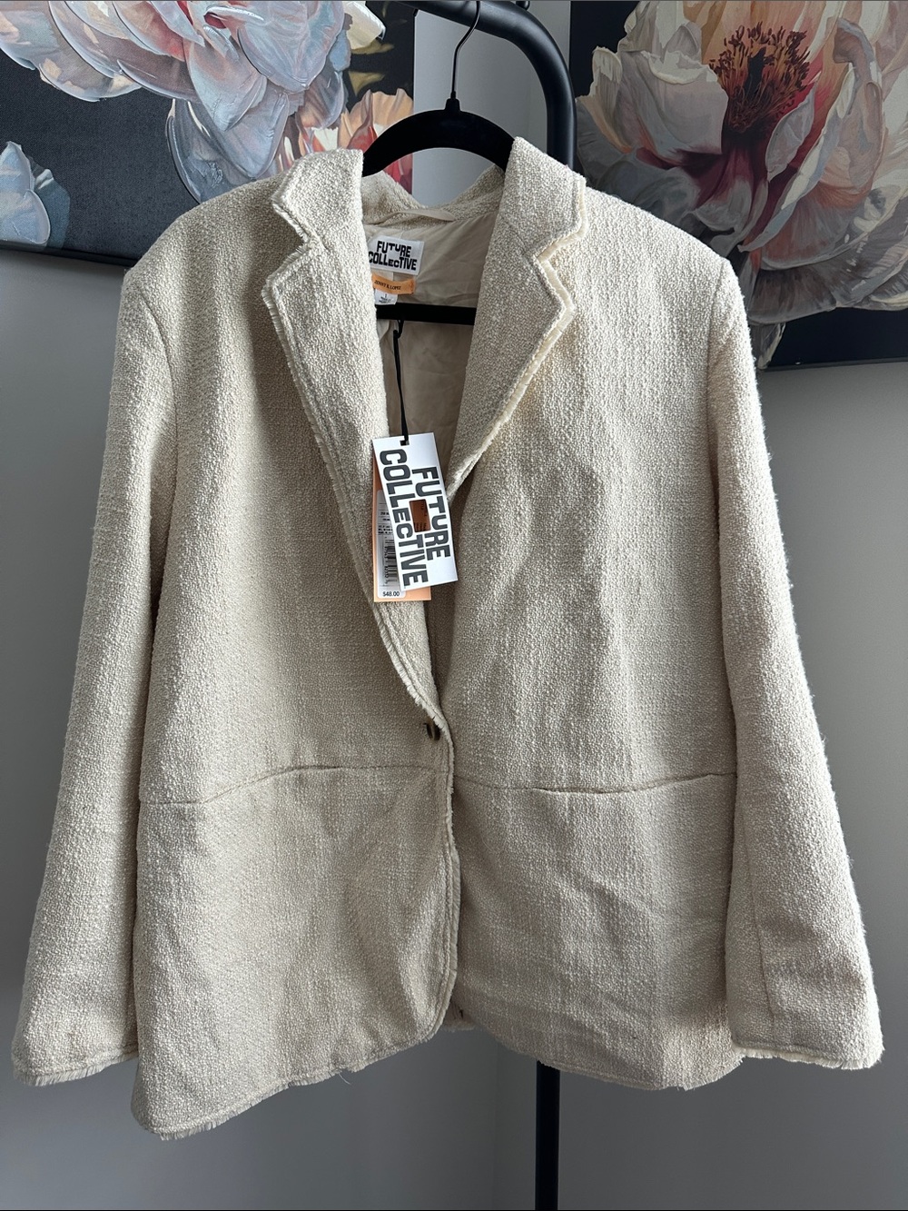 Future Collective Cream Textured Blazer